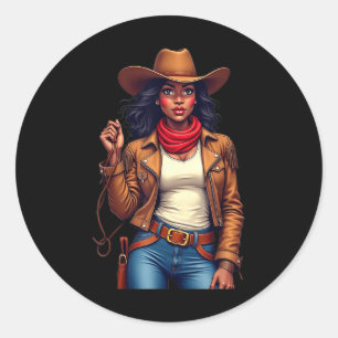 Adesivo Redondo Black Cowgirl Texas Western Rodeo Melanin Black Hi