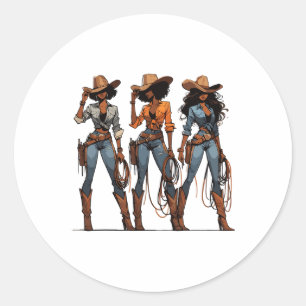 Adesivo Redondo Black Cowgirl Western Rodeo Melanin