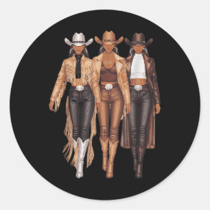 Adesivo Redondo Black Cowgirl Western Tee Rodeo Country Women June