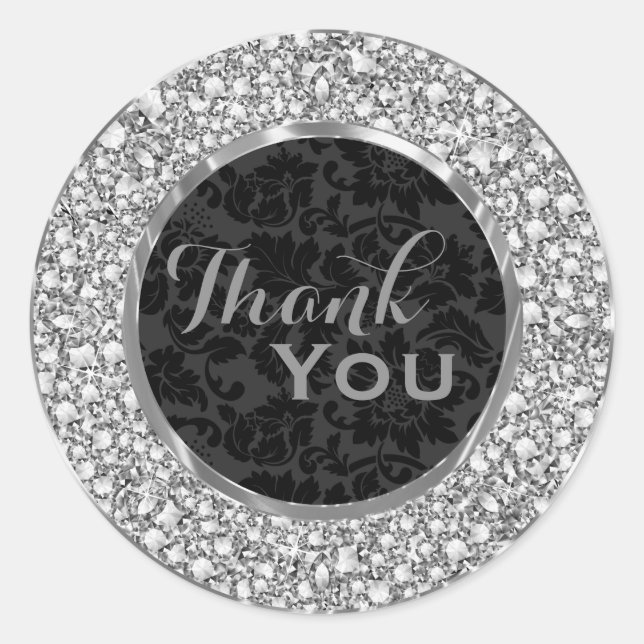 Adesivo Redondo Black Damasco Espontando Diamantes Brilhantes (Frente)