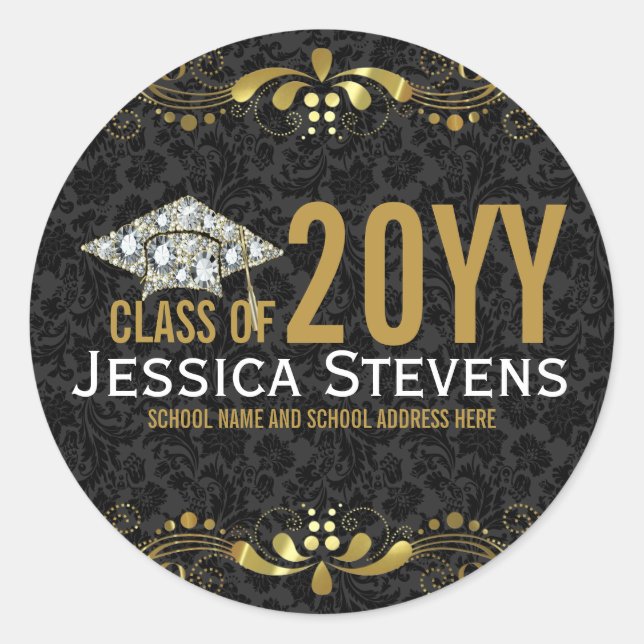 Adesivo Redondo Black Damask Faux Dourado Lace & Diamantes Formand (Frente)