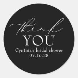 Adesivo Redondo Black Delicate Elegant Script Modern Thank You 