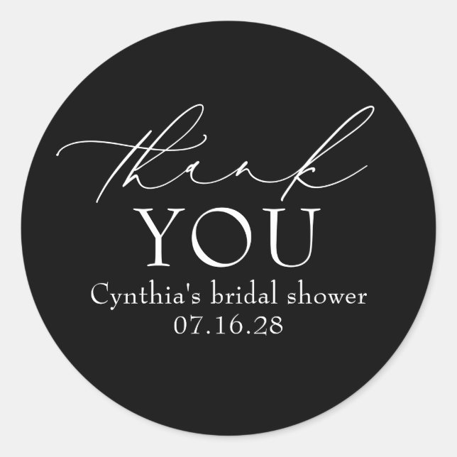 Adesivo Redondo Black Delicate Elegant Script Modern Thank You  (Frente)