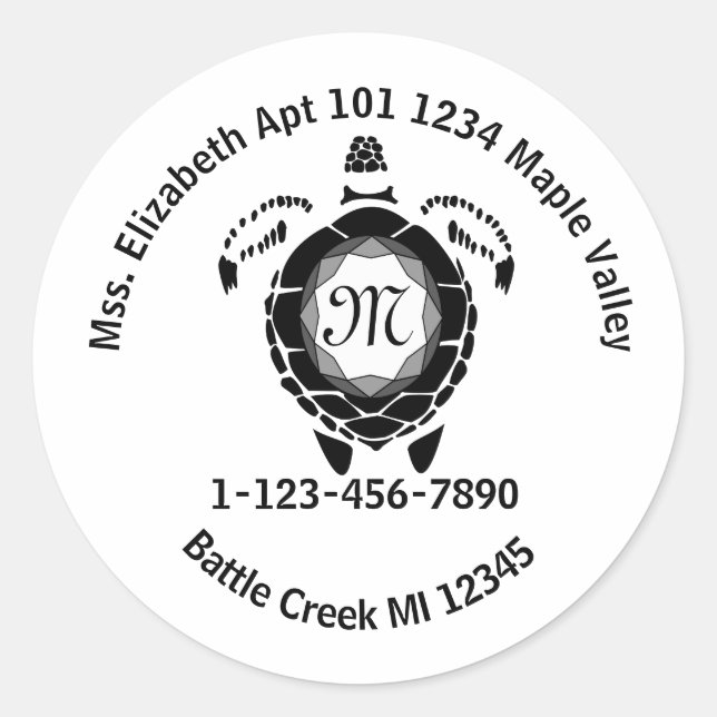 Adesivo Redondo Black Diamond Sea Turtle Perdida Bag Contact Info  (Frente)