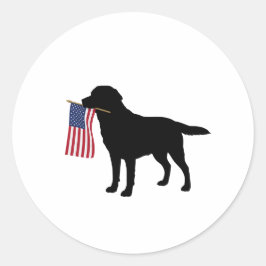 Adesivo Redondo Black Dog segurando bandeira americana - 4 de julh