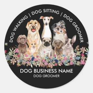Adesivo Redondo Black Dog Walker Groomer Pet Services