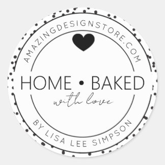 Adesivo Redondo Black dots Home baked With Love Heart