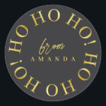 Adesivo Redondo Black Dourado Christmas Ho Ho ID1009<br><div class="desc">Se você está se perguntando que combinações de cores escolher para sua decoração de Natal e presentes este ano, eu criei coleções de padrões coordenadores para tornar a vida um pouco mais fácil. Esta elegante design de tipografia de Natal mostra 'Ho Ho Ho' em um padrão circular em ouro, na...</div>