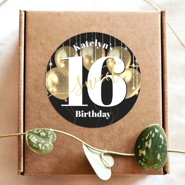 Adesivo Redondo Black Dourado Girly Luxury Doce 16 Balões de Anive (Criador carregado)