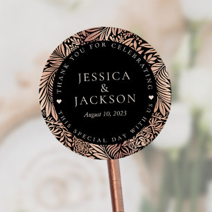 Adesivo Redondo Black e Rose Gold Obrigado Casamento 