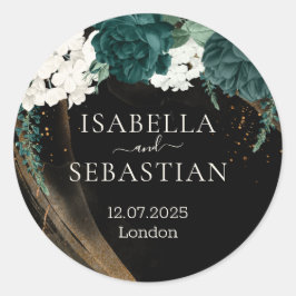 Adesivo Redondo Black Emerald Green Rose Floral Wedding