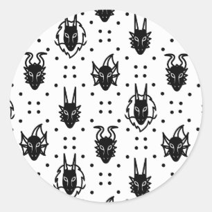 Adesivo Redondo Black Fantasy Dragon Argyle Pattern