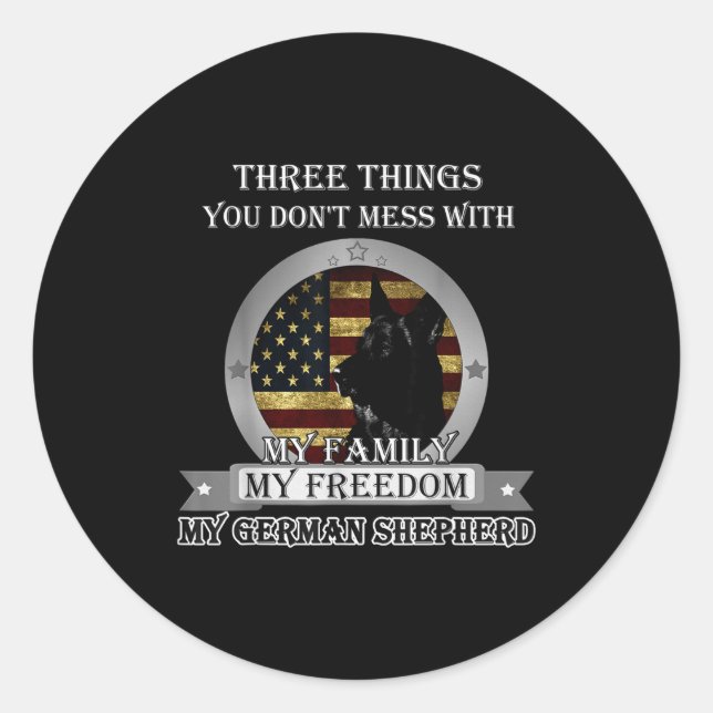 Adesivo Redondo Black German Shepherd American Flag Three Things Y (Frente)
