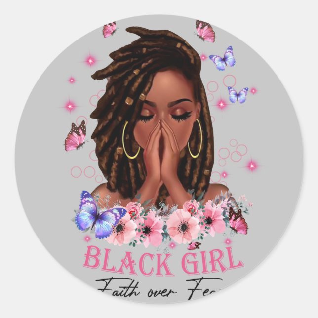 Adesivo Redondo Black Girl Faith sobre o medo (Frente)