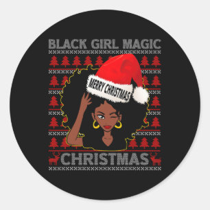 Adesivo Redondo Black Girl Magic Feliz Natal Afro-Americano