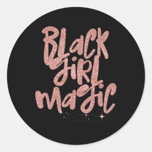 Adesivo Redondo Black Girl Magic Pink Stars Afro Black Queen Melan