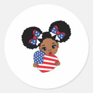 Adesivo Redondo Black Girl Melanin Afro-American Flag Heart 4th Of