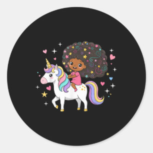 Adesivo Redondo Black Girl Unicorn African American Black History