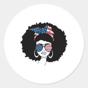 Adesivo Redondo Black Girl USA Flag Melanin Afro 4 De Julho Africa
