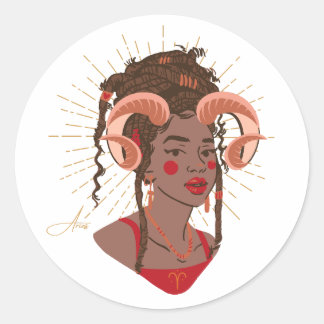 Adesivo Redondo Black Girl Zodiac Magic: Aries