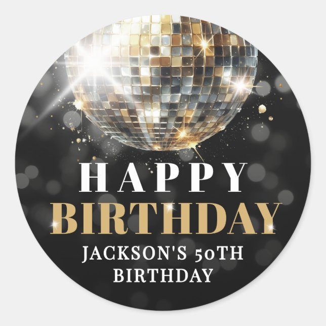 Adesivo Redondo Black Gold 50th Birthday (Frente)