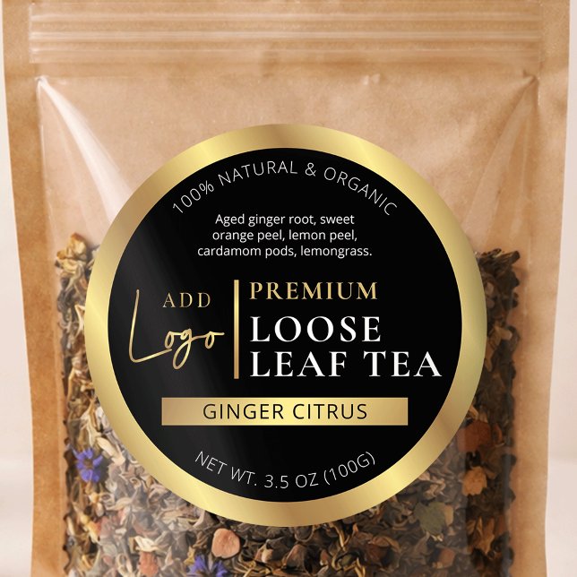 Adesivo Redondo Black & Gold Herbal Tea Coffee Homemade Label (Criador carregado)