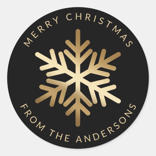Adesivo Redondo Black Gold Snowflake Family Merry Christmas (Frente)