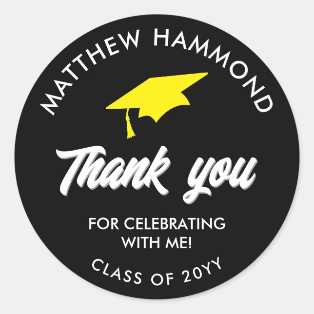 Adesivo Redondo Black Graduating Class Thank You Grad Cap (Frente)