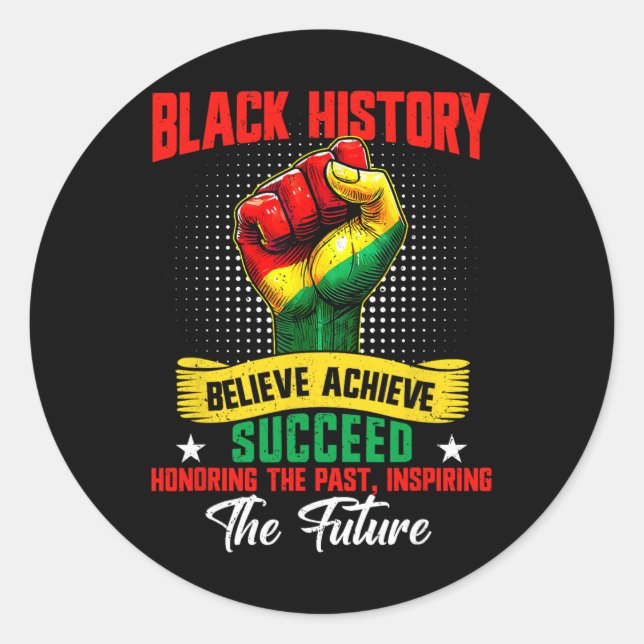 Adesivo Redondo Black History Month Believe Achieve Succeed Melani (Frente)