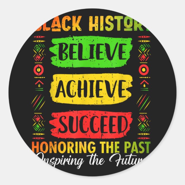 Adesivo Redondo Black History Month Believe Achieve Succeed Melani (Frente)