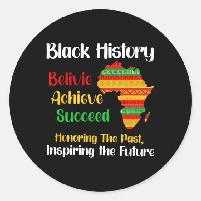 Adesivo Redondo Black History Month Believe Achieve Succeed Melani (Frente)