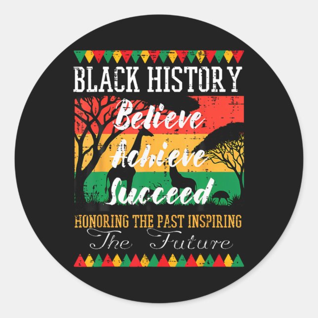 Adesivo Redondo Black History Month Believe Achieve Succeed Melani (Frente)