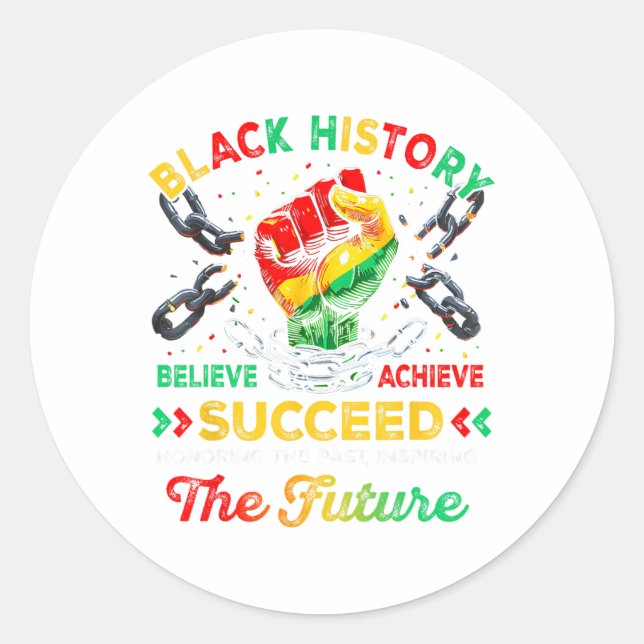 Adesivo Redondo Black History Month Believe Achieve Succeed Melani (Frente)