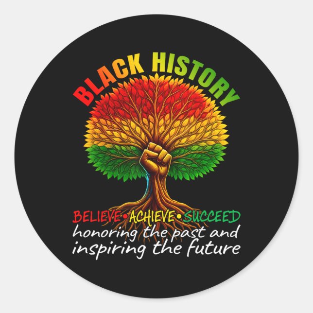 Adesivo Redondo Black History Month Believe Achieve Succeed Melani (Frente)