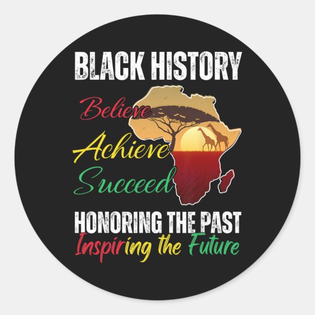 Adesivo Redondo Black History Month Believe Achieve Succeed Melani (Frente)