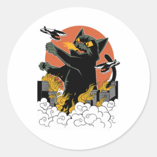 Adesivo Redondo Black Japan Catzilla Sunset - Clique no Ajustado