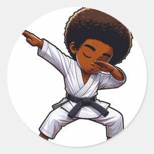 Adesivo Redondo Black Kid Karate Engraçado Dabbing Afro Black Belt