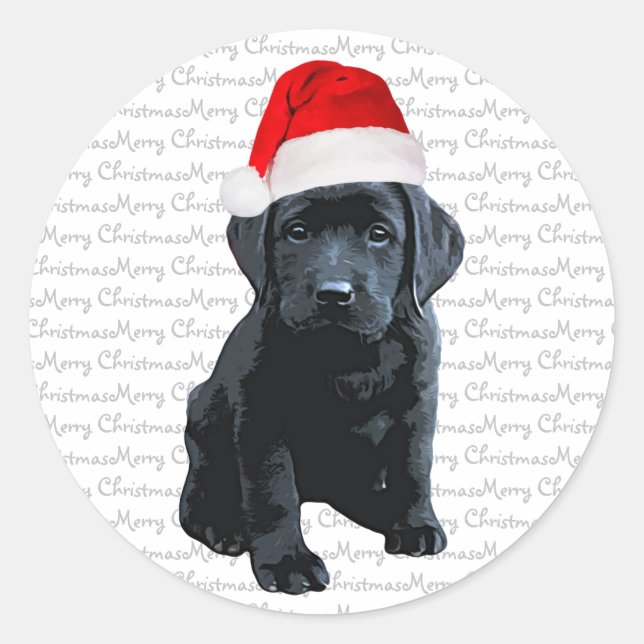 Adesivo Redondo Black Lab Feliz Natal Papais noeis Cachorro Labrad (Frente)
