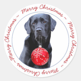 Adesivo Redondo Black Lab Merry Christmas Cachorro Cachorro Cachor