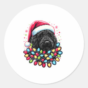 Adesivo Redondo Black Labradoodle Árvore de Natal Xmas Luz Doodal