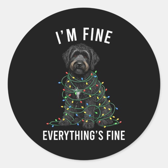 Adesivo Redondo Black Labradoodle Christmas I'm Fine Everything Is (Frente)