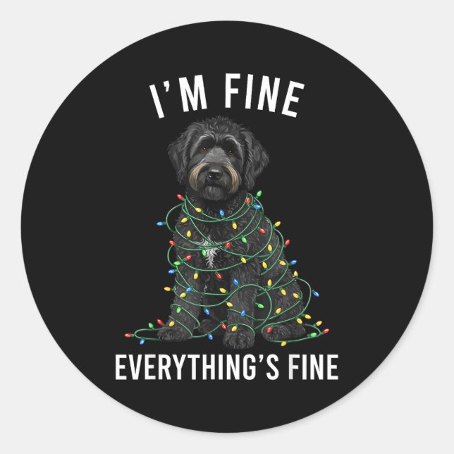 Adesivo Redondo Black Labradoodle Christmas I'm Fine Everything Is (Frente)