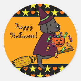 Adesivo Redondo Black Labrador e Estrelas de Brometo do Halloween