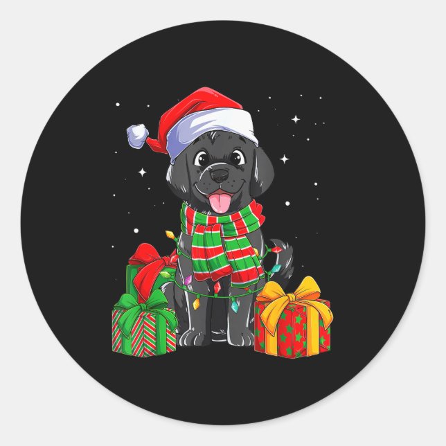 Adesivo Redondo Black Labrador Retriever Christmas Lights Xmas Lab (Frente)