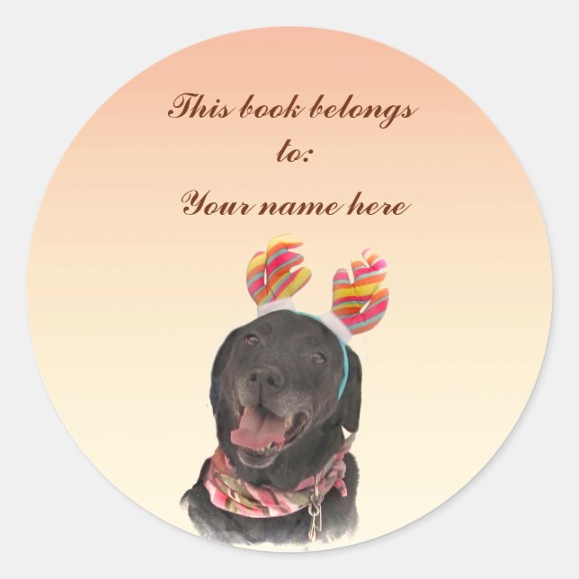 Adesivo Redondo Black Labrador Retriever Dog Bookplate (Frente)