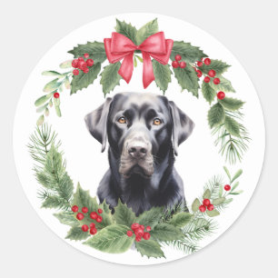 Adesivo Redondo Black Labrador Retriever Dog Red Arco Holly Wreath