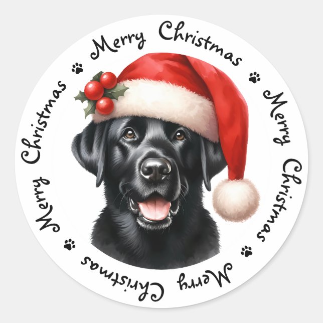 Adesivo Redondo Black Labrador Retriever - Feliz Natal (Frente)