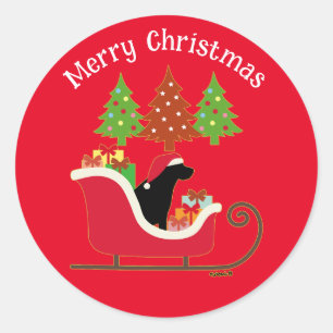 Adesivo Redondo Black Labrador Silhouette Christmas Sleigh Red