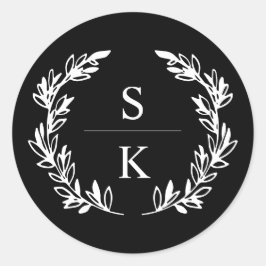 Adesivo Redondo Black Laurel Wreath Monogramas Casal