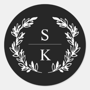 Adesivo Redondo Black Laurel Wreath Monogramas Casal